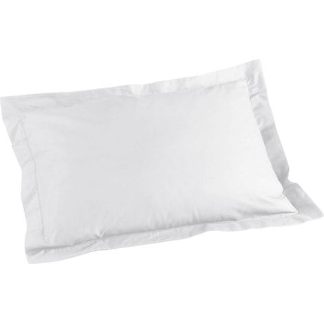 Taie d'oreiller volant plat 50 x 70 cm uni 57 fils lina + point bourdon Blanche