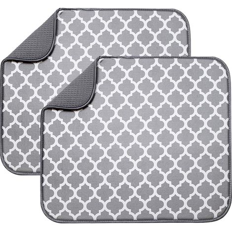 Pack Microfiber Dish Drying Mats for Dish Drainer, Absorbent Drying Mat for Glass, Plate and Cup 40cm x 46cm, Grey Holder