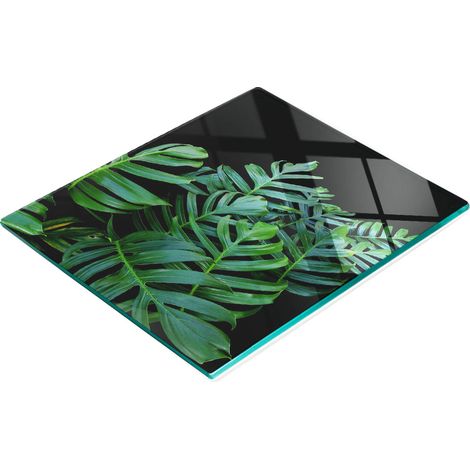 Tagliere da cucina in vetro temperato con grafica Monstera, 60x52 cm (1/5)