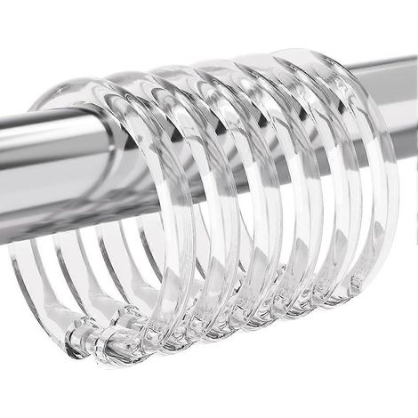 12 anneaux, crochets et barres de rideau de douche en plastique transparent avec fermetures à pression faciles à utiliser (1/5)