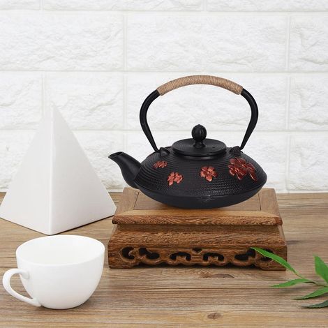 Théière classique en fonte rouge à motif cerise orientale, 0,9 L (1/5)