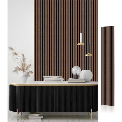 Panneaux acoustiques muraux en bois - 2400 mm x 600 mm (1,44 ㎡) - Se replie en 2 panneaux insonorisants pour murs, panneaux acoustiques, réduction du bruit pour la maison et le bureau (11 noyer noir) (1/5)