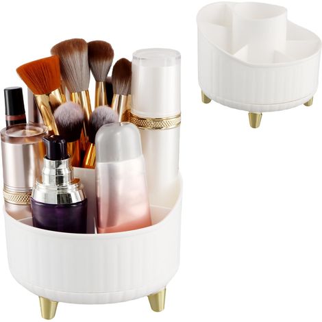 Boîte de rangement cosmétique rotative à 360°, blanche, boîte de soin rotative, porte-pinceaux de maquillage