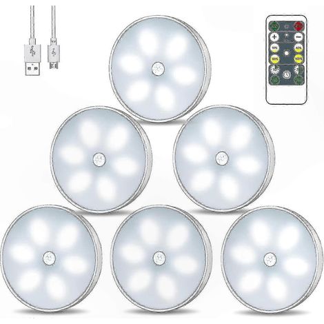 Lampe LED sans fil rechargeable par USB, lot de 6, éclairage d’armoire à toucher tactile, variateur d’intensité avec télécommande, solution lumineuse nocturne pour placard et étagère. (1/5)