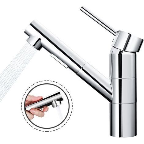 DALMO Robinet de Cuisine avec Douchette Extractible, Mitigeur Cuisine avec 2 Modes de Jet, Robinet Évier Cuisine Pivotant à 360 °, Laiton Chromé - DBKF03KY (1/4)