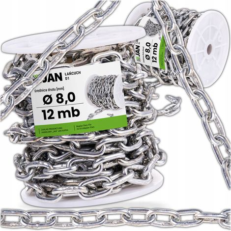 Chaîne technique industrielle 12 m D1 GALVANISÉE 8 mm Acier inoxydable DURABLE