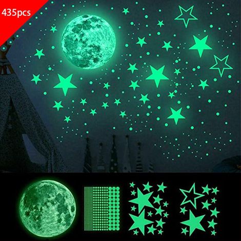 Leuchtende Sterne, 435 fluoreszierende Aufkleber, leuchtende Decken- und Wandaufkleber für die Kinderzimmerdekoration, glänzender Sternenhimmel