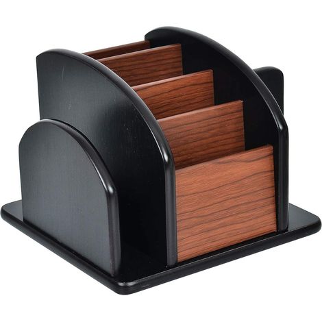 Organiseur de bureau rotatif en bois brun cerisier, étagères latérales à plusieurs compartiments, armoire de rangement rotative en bois massif, porte-papeterie, trieur de fournitures de bureau, pour l (1/3)