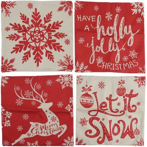 4 housses de coussin Noël 45x45cm en lin doux, motifs cerf, flocon et bonhomme de neige, pour canapé et décoration salon (1/5)