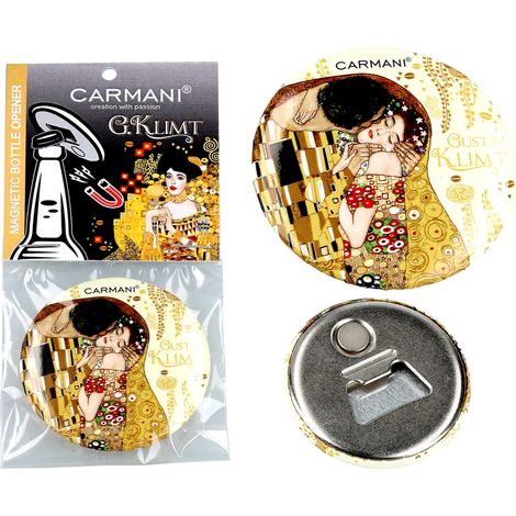Apribottiglie con magnete - G. Klimt, Il Bacio, sfondo crema (carmani)
