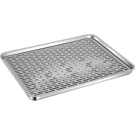 Plateau à thé en acier inoxydable argenté, compatible avec un service à thé (1 plateau). (1/5)