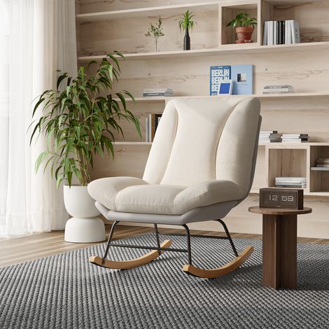 Fortuna Lai – Fauteuil à bascule inclinable – Dossier réglable 12 niveaux – Tissu Leathaire beige – Dimensions 74x90.5x99cm – Confort optimal pour détente (1/5)