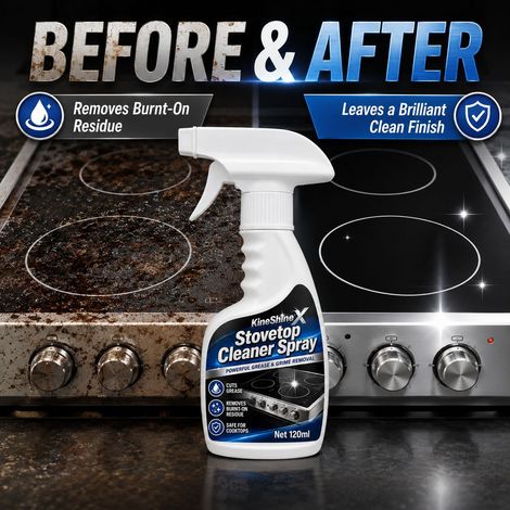 KineShineX Powerful Stovetop Cleaner Spray entfernt schnell Küchenfett, eingebrannte Flecken und hartnäckige Rückstände. (1/4)