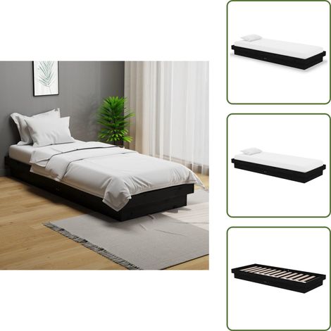 Cadre de lit sans matelas noir bois massif - Cadre De Lit - Lit En Bois - Lit Double - Lit Petit Simple - Meuble Rustique (1/5)