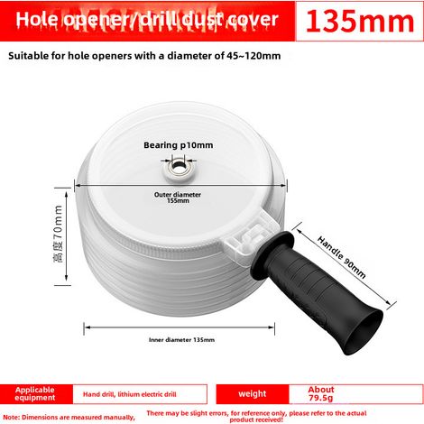 Marteau perforateur avec poignée capuchon anti-poussière 135mm Ouvre-trous Foret carrelage, béton, strass, verre, bois Perçage propre (1/5)