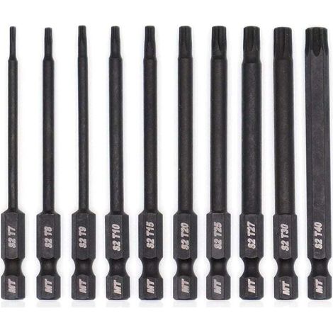Coffret de 10 embouts Torx pour tournevis, perceuses et visseuses à percussion, résistant aux hautes températures, avec traitement thermique et phosphatation avancés, 8 cm (1/4)