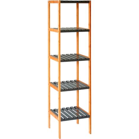 Étagère Salle de Bain 5 Plateaux Gris et Bambou (1/3)