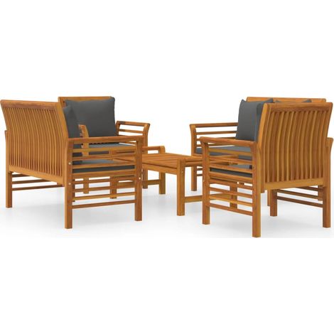 Table de jardin - vidaXL Salon de jardin avec coussins 5 pcs Bois d'acacia solide - Tapisserie polyester (1/5)