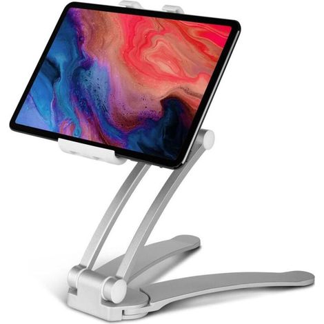 Soporte para tablet - Con adaptador para pared y techo - Compatible con iPad, MediaPad, Kindle, smartphone, Galaxy Tab, Switch - Gris (1/5)