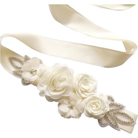 Ziergürtel mit Blumen, Perlen und Strasssteinen für Hochzeits- oder Kinderkleider, Blumengürtel für Mädchen, Haarband (1/5)