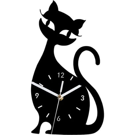Horloge Murale silencieuse, Art drôle Unique pour Les Amoureux des Chats, Mouvement Silencieux, Horloge créative Mignonne pour la Maison, Salon, Noir (1/5)