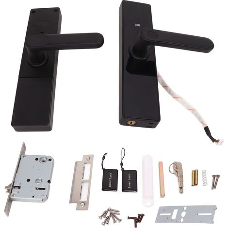 Verrou numérique intelligent double pêne avec poignée, rechargeable, à empreinte digitale, code, carte IC et clé, pour porte d'entrée domestique. (1/5)