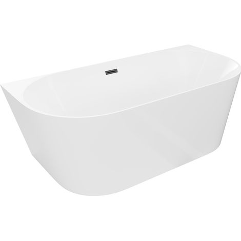 Mexen Oval Slim freistehende an der Wand befestigte Badewanne 170 x 80 cm, weiß, schwarzer Überlauf - 52661708000-70