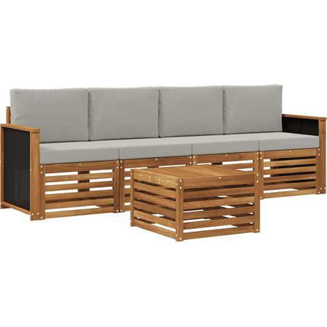 Conjunto de sofás de exterior 5 uds. Natural y Gris Claro vidaXL (1/5)