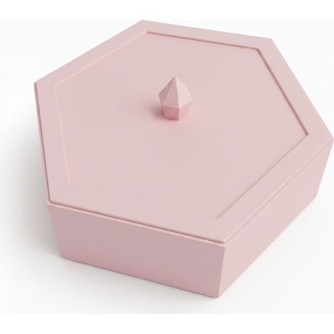 Scatola portagioie esagonale rosa con coperchio