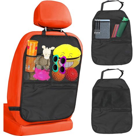 2Pcs Protection Siege Voiture, Protections de Sièges Arrière et Mat Kick pour Enfant, Organisateur de Voiture Noir (1/5)