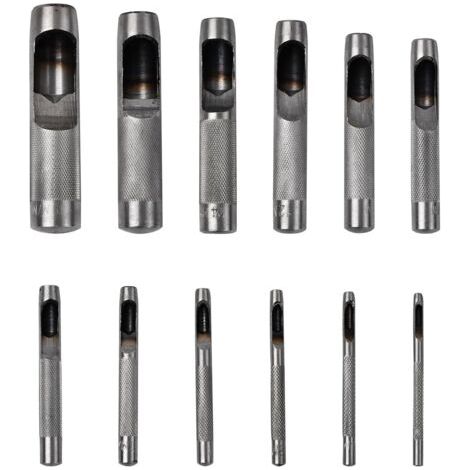 Lot de 12 outils de perforation ronds creux en acier pour cuir de 3 mm à 19 mm, outils de perforation pour bracelets de montre, ceinture, toile, papier, plastique (1/5)