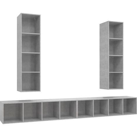 vidaXL Muebles de salón de pared 4 pzs madera ingeniería gris hormigón (1/2)