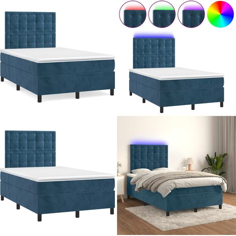 Sommier à lattes de lit avec matelas LED bleu foncé 120x190 cm - Lit Plateforme - Lit Design - Lit Velours - Lit Avec Led - Matelas À Ressorts Ensachés - Home & Living (1/5)