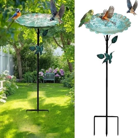 Metal Bird Bath Bowl avec Stake Wild Bird Feeder Station d'alimentation Jardin en plein air