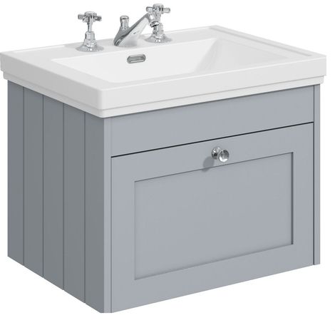 Balterley Butterton 600mm Wall Hung 1 Drawer Unit with Classic Basin 3 Tap Hole - Satin Grey (1/4)