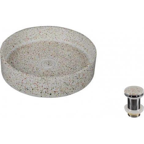 Vasque ronde beige ELPIS à poser 42,5x42,5x10 cm en pierre (1/2)