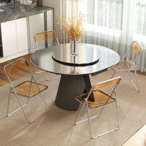 Set mit 4 Klappstühlen aus Acryl und Stahl, tragbare Klappstühle für Zuhause, Esszimmer, orange