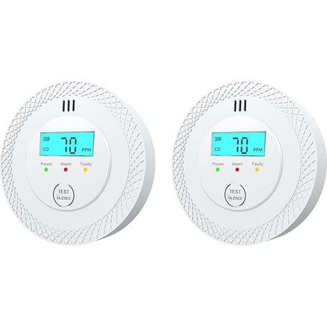 Détecteur de Monoxyde de Carbone Blanc, Détection Précise 0-1000ppm, Alarme 85dB pour Maison, Appartement et Garage (2 Pack) (1/5)