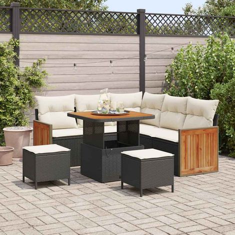 Garten-Sofa-Set 8 pcs Schwarz und Creme Poly-Rattan vidaXL (1/5)
