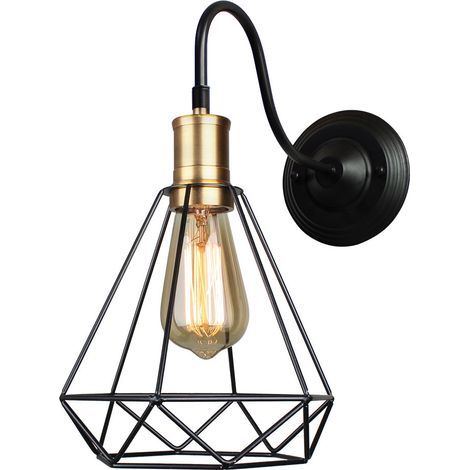 Applique Murale Intérieure Rétro Luminaire Plafonnier Diamant Cage en Métal E27 Ø20CM pour Salon Chambre Café Bar Noir - 1Pcs (1/5)