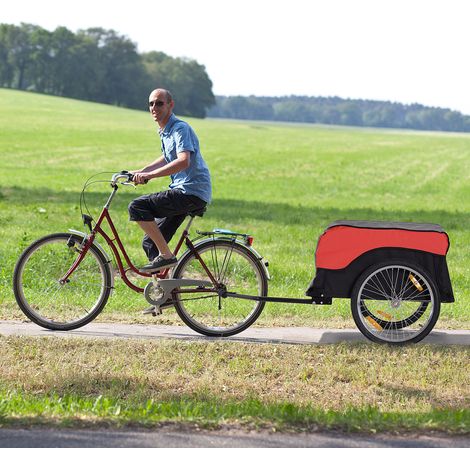 Remorque vélo cargo 130×77×65 cm acier et Oxford rouge/noir pliable pour gain de place – MEUBLIV (1/5)