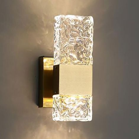 Applique de chevet rectangulaire en acier inoxydable avec abat-jour en cristal, design ondulé, applique murale LED moderne (7 W) - 3 modes de couleur, appliques murales décoratives d'intérieur. (1/5)