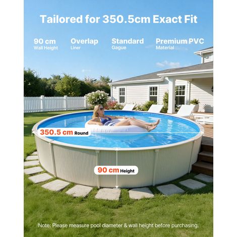Liner Piscine Hors-Sol Ronde Diamètre 350,5 cm Hauteur Paroi 90 cm Film Intérieur de Piscine Épaisseur 0,6 mm pour Rénovation Étanc… (1/5)