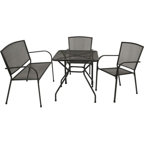 CLASSIC: Garnitur 4-teilig (2x Stapelsessel, 1x Bank 2-sitzer, 1x Tisch quadratisch 70x70cm) Streckmetall anthrazit (1/5)