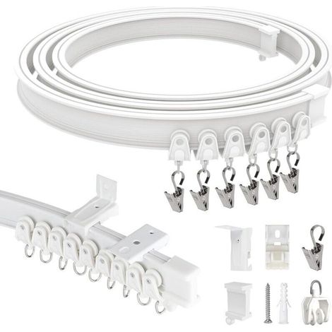 3M Rail de Rideau Flexible pour Plafond et Mur, Rail Rideaux Plafond en ABS avec Poulies Silencieuses pour Separation de Piece, Rideaux, Fenêtre, Camping Car, Hôtel, Blanc (1/5)