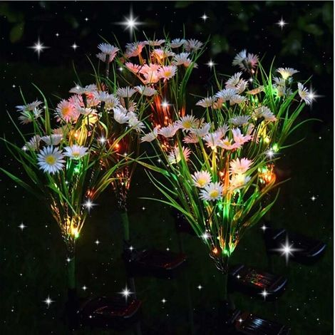 2 PC Outdoor Solar Lights, Solar Flower Lights, Daisy Flower Solar Lamp, LED Solar Lawn Light, for Garden, Yard, Patio, White (1/5)