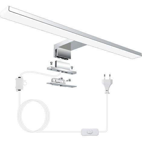 1 Lampe Miroir LED 40cm Avec Prise Montage 3 En 1 Acier Inoxydable IP44 Salle De Bain