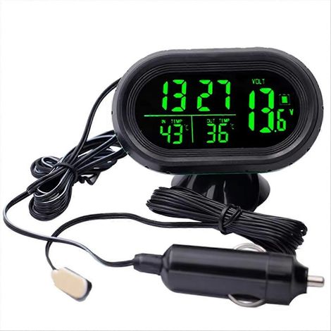 12V DC 4-in-1 Autothermometer mit Zeit- und Datumsanzeige, Dual-Temperaturanzeige und hintergrundbeleuchtetem LED-Digitaldisplay