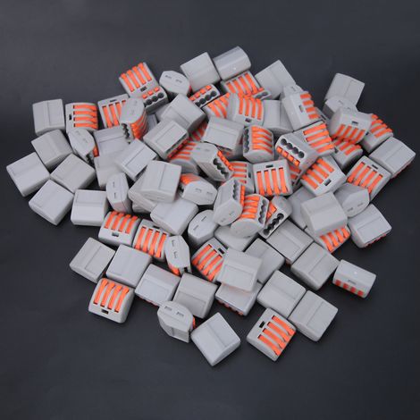 Connecteur électrique 100 pièces PCT-214, bornier à levier 4 voies, raccord de câble réutilisable, connecteur fil rapide, domino ressort, sans soudure, pour câblage (1/5)