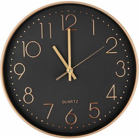 Silent wall clock 25cm – Black dial with gold numerals – High definition glass mirror – Modern rose gold design (1/5)